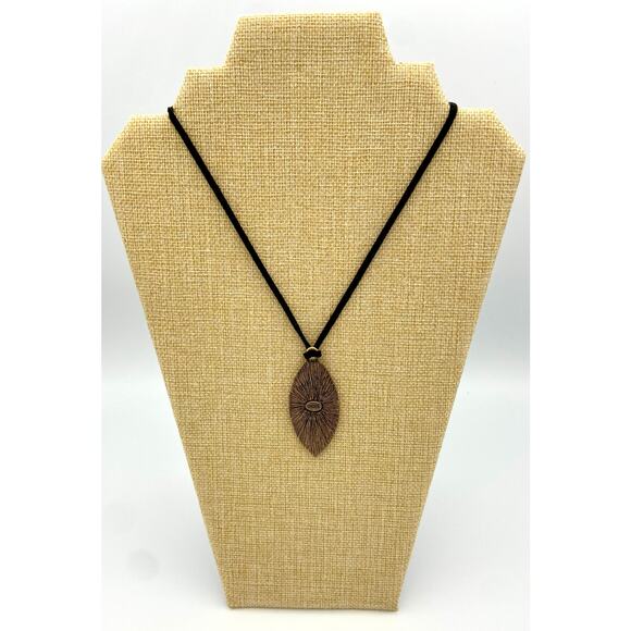 Chico's Rust and Gold Leaf Shape Pendant Suede 16" Cord with 3 1/2" extension - Picture 2 of 5
